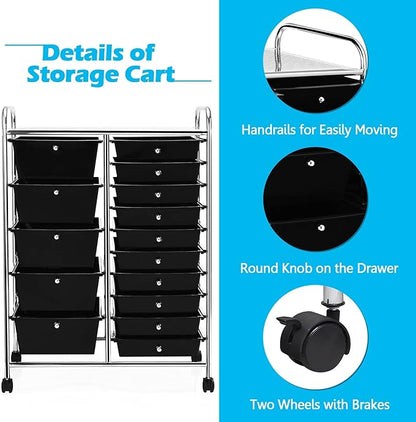 DORTALA 15-Drawer Rolling Storage Cart - Image 4