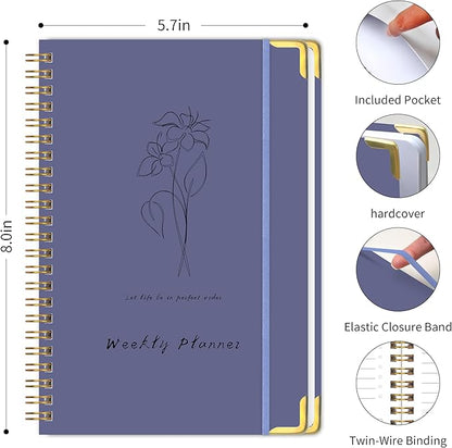Undated Weekly Planner with Metal Corner Hardcover Notebook, A5 Size Journal - Image 2