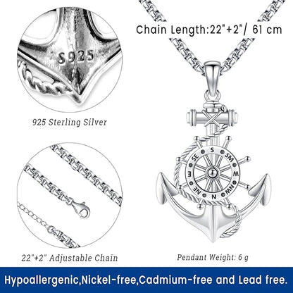 Compass Necklace for Women Men 925 Sterling Silver Pendant Urn Necklaces for - Image 4