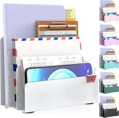 OUTIOE Mail Organizer Countertop, Small Desk File Organizer, Metal File Holder by OUTIOE