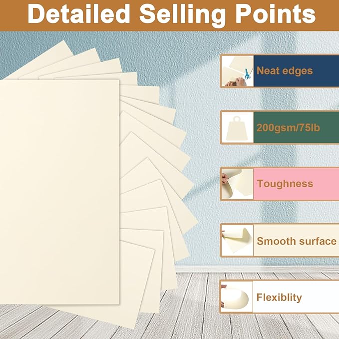 Silunkia 100 Sheets Cream Cardstock 8.5 x 11 Ivory Paper, 200gsm/75lb Off White - Image 3