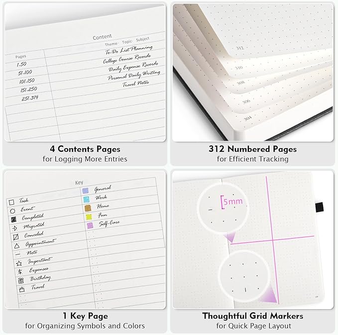 OFFIGIFT Bullet Dotted Journal, Large A4 Hardcover Leather Journal, 312 - Image 3