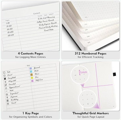 OFFIGIFT Dotted Journal Notebook, 312 Numbered Pages Large B5 Hardcover Leather - Image 3