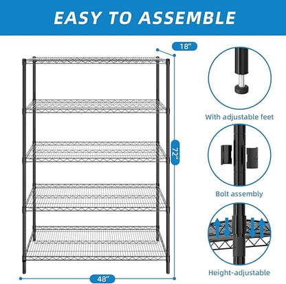 Guan River 5-Shelf Adjustable Metal Shelf Wire Shelving Unit Heavy Duty Storage - Image 3