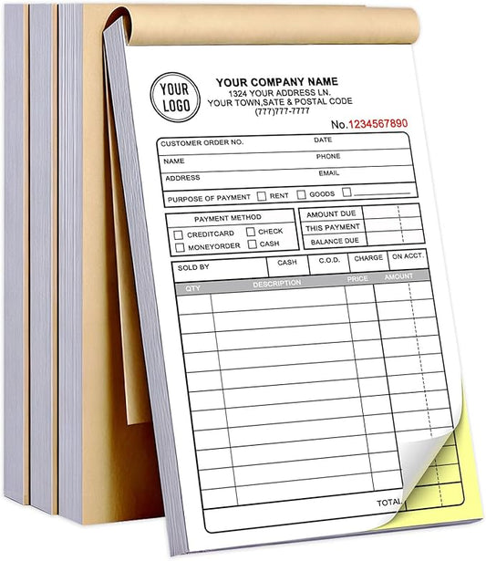 Custom Invoice Book with Logo 100 Set Personalized Receipt Books Customized by Unknown