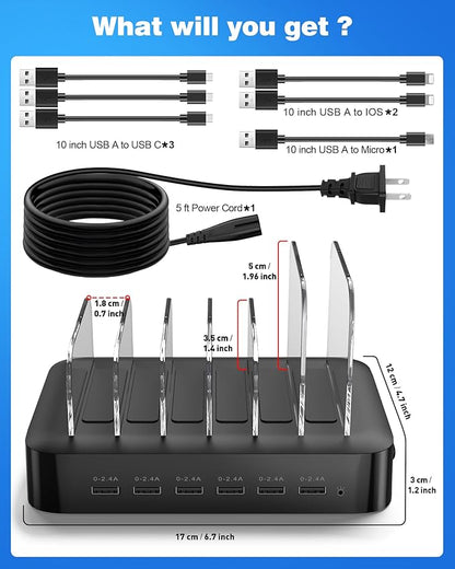 MSTJRY Charging Station for Multiple Devices : 6 Port USB Charger Stations - Image 8