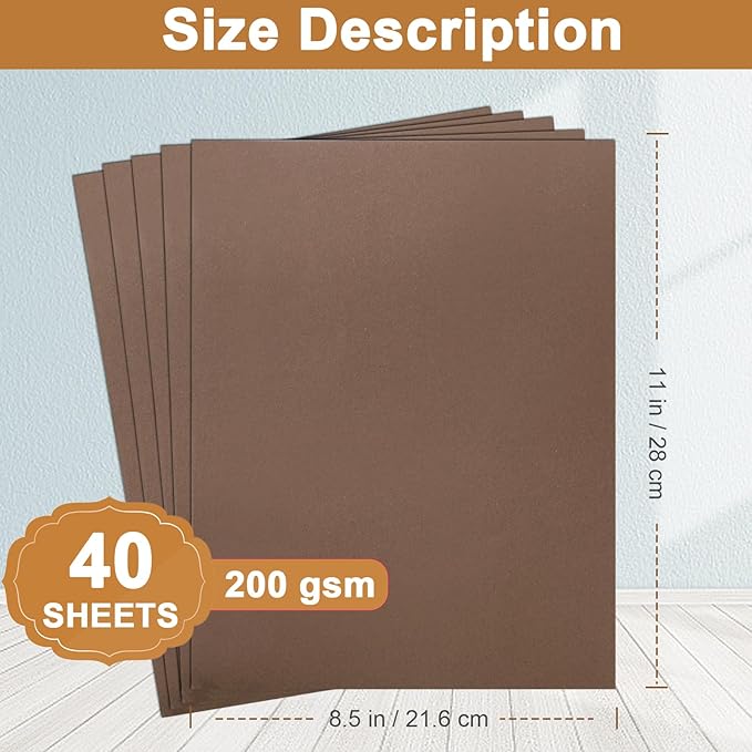 Silunkia 40 Sheets Coffee Color Cardstock 8.5 x 11 Crafts Paper, 200gsm/75lb - Image 2