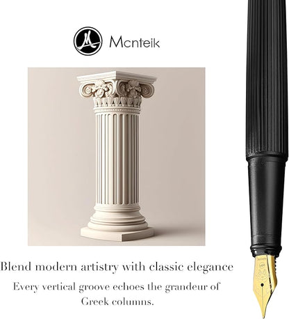 MCNTEIK Matte Black Fountain Pen, Exquisite Vertical Grooving Design, Ink - Image 3