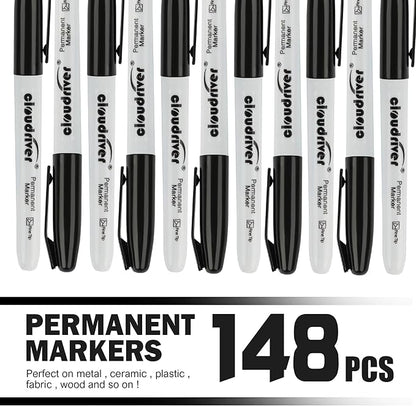 cloudriver Permanent Markers, 148 Pack Black Permanent Markers Set, Fine Point - Image 2