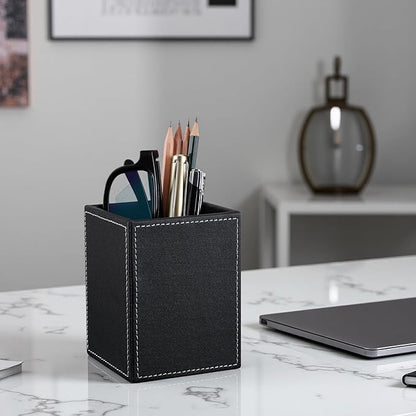 KINGFOM PU Leather Square Pens Pencils Holder Cup Desktop Stationery Organizer - Image 7