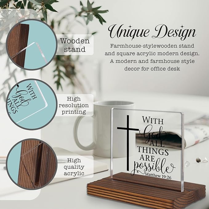 Matthew 19:26 Desk Sign, Christian Bible Verse Decor - Image 3