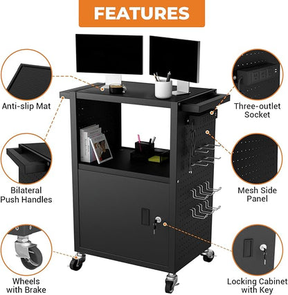 Mobile AV Cart with Push Handles, Heavy Duty Rolling Media Cart with Customized - Image 3