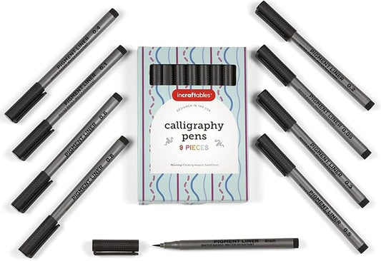 Incraftables Calligraphy Brush Pens – Pack of 9 Assorted Tips – Black Chisel by Incraftables