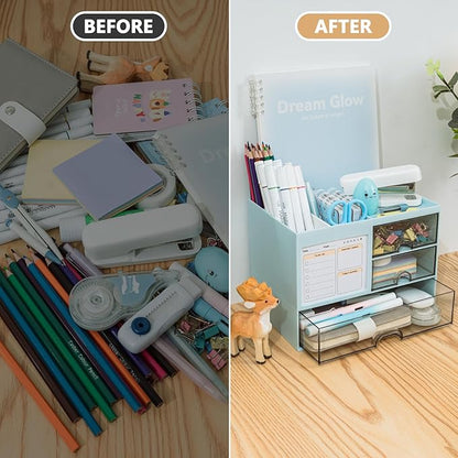 QIYVLOS Desk Organizer with 3 Drawer, Desk Organizers and Storage with 8 - Image 3