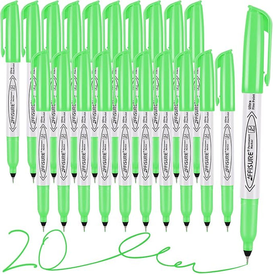 Green Ultra Fine Point Permanent Markers, 20 Pack, 0.4 mm, Precision Extra Fine by Affisure