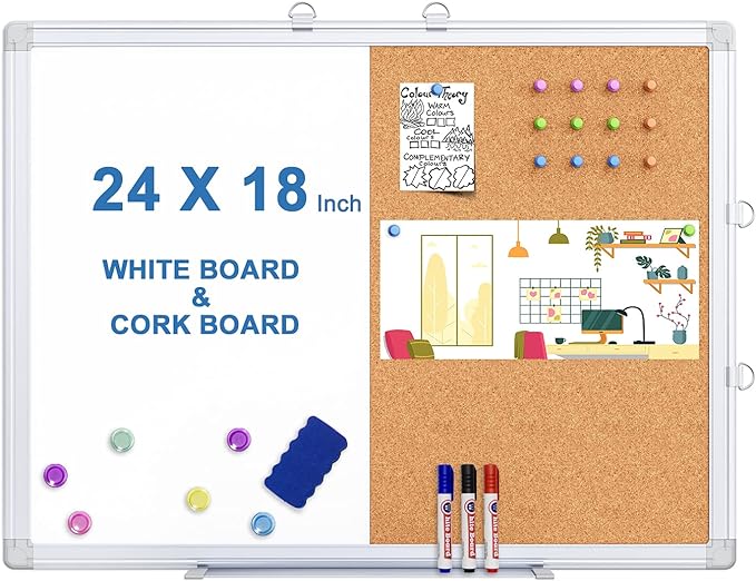 Magnetic White Board and Cork Board Combo, 24 X 18 inches Whiteboard Bulletin by TRIPOLLO