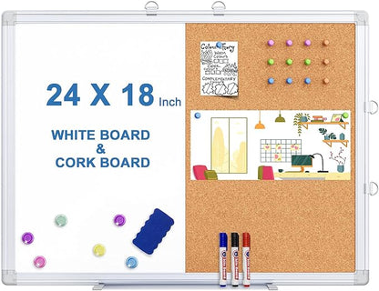 Magnetic White Board and Cork Board Combo, 24 X 18 inches Whiteboard Bulletin by TRIPOLLO