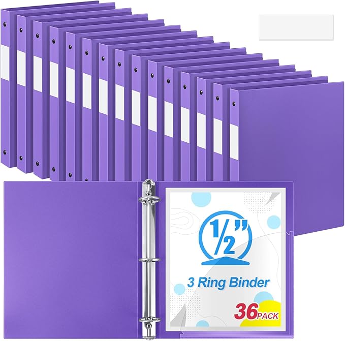 Henoyso 36 Pcs 3 Ring Binder 0.5 Inch Round Fits Letter Size 8.5'' x 11'' Paper by Henoyso