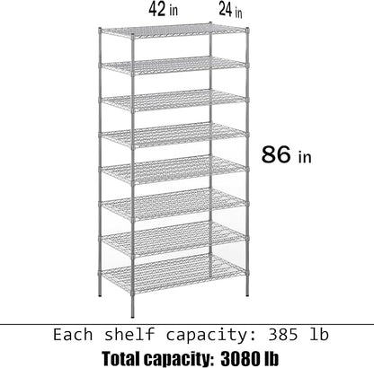 Regal Altair 24" Deep x 42" Wide x 86" Height Wire Shelving Kit | 8-Tier | NSF - Image 3