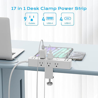 Flat Plug Desk Clamp Power Strip 10FT, 40W Total Fast Charging Station - Image 3