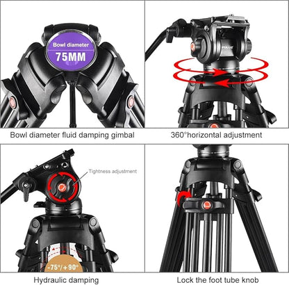 PULUZ 67"/170cm Video Tripod, Heavy Duty Aluminum Alloy Camera Tripod Stand - Image 4