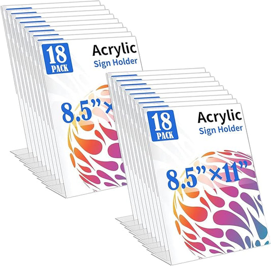 WAEFNO 18 Pack Acrylic Sign Display Stand 8.5 X 11, L Shape Clear Plastic Sign by WAEFNO