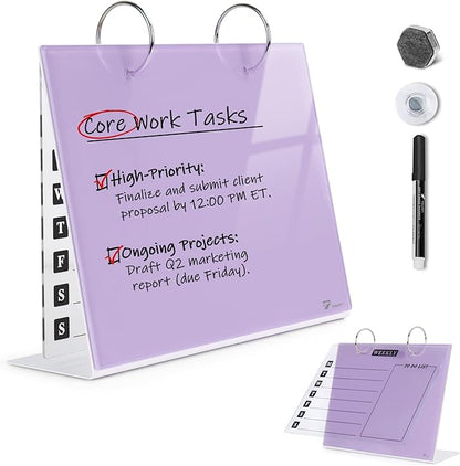Desktop Glass Dry Erase & Acrylic Aesthetic Desk Calendar Weekly To-do List by TOWON