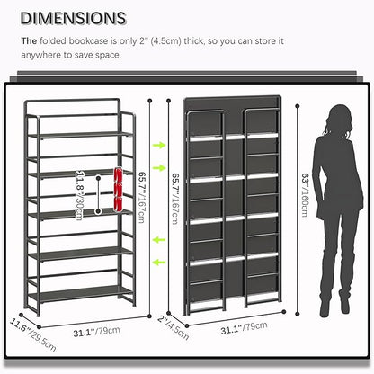 4NM No Assembly Extra Wide 5 Tiers Folding Bookshelf Storage Shelves Vintage - Image 2