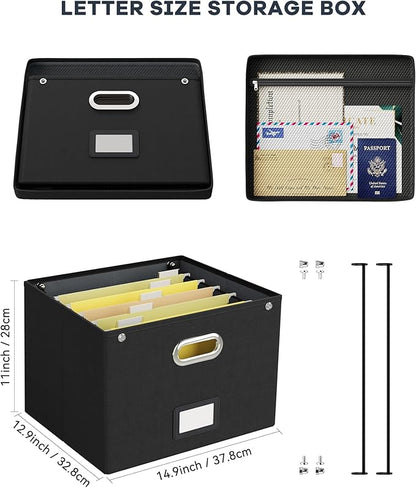 Oterri File Organizer Box with Lid, Large Hanging Filing Box with Mesh Pocket - Image 2