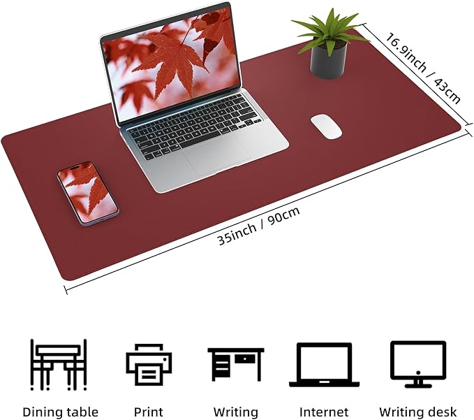 Desk Mat 35" x 17" Leather Desk Pad Protector - Image 2