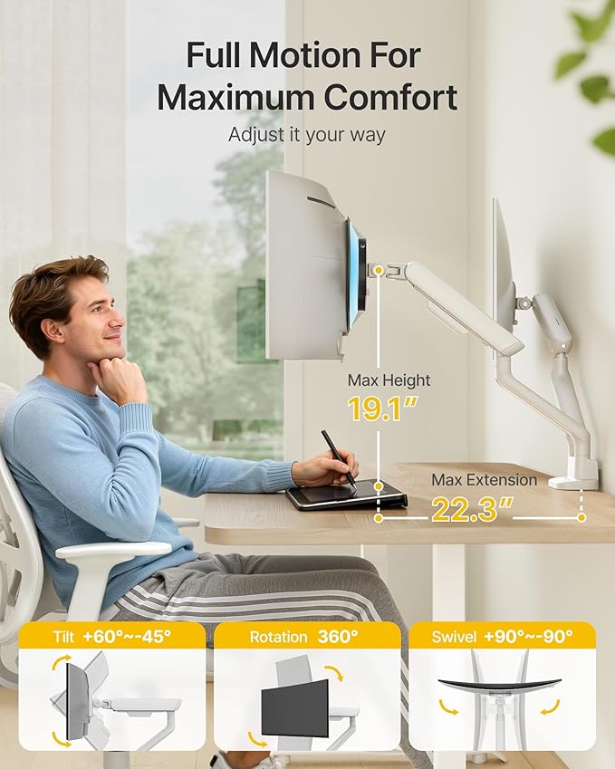 monTEK Dual Monitor Arm, Mechanical Spring Monitor Arm - Image 3