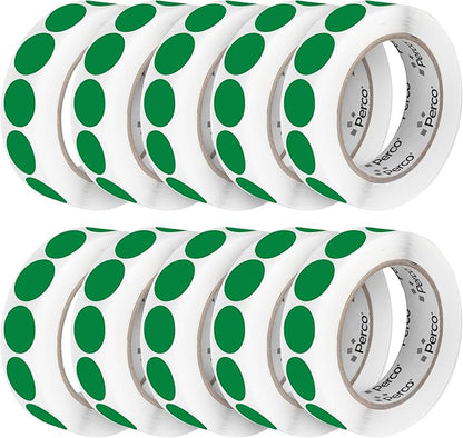 Perco Green 1-Inch Perforated Circle Dot Sticker Labels — 10 Rolls, 000 Round by Perco