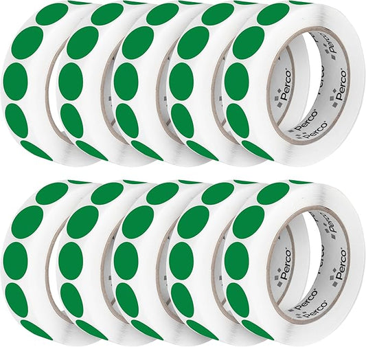 Perco Green 1-Inch Perforated Circle Dot Sticker Labels — 10 Rolls, 000 Round by Perco