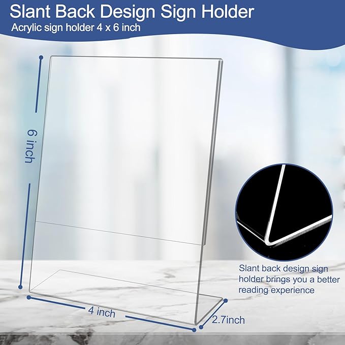 Wbtran Slanted Back Acrylic Sign Holder 4 x 6, Plastic Paper Sign Holders - Image 2