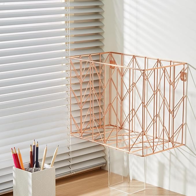 Fei Bi 1 Pack Metal Hanging Rose Gold File Organizer, Storage Box, Office and - Image 3