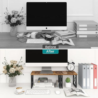 ELITEROO Wood Desktop Shelf, 2 Tier Adjustable Small Bookshelf Organizer - Image 4