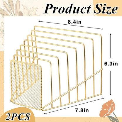 2 Pcs 7 Section Incline File Sorter Metal Wire Mesh File Rack - Image 3