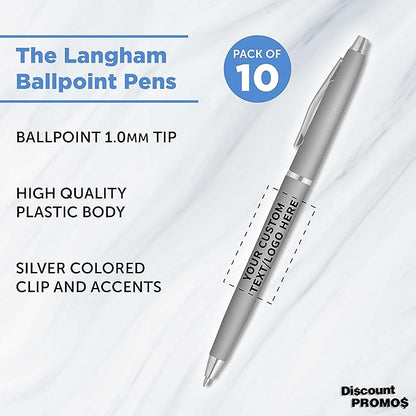 DISCOUNT PROMOS Custom Langham Ballpoint Pens Set of 10, Personalized Bulk Pack - Image 3