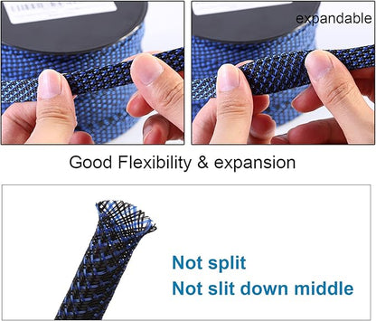 25ft - 3/8 inch PET Expandable Braided Sleeving – BlackBlue – Alex Tech Braided - Image 5