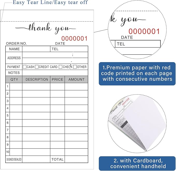 6 Pack Thank You Receipt Book, 3.4x5.5" Handheld 2-Part Carbonless Sales - Image 3
