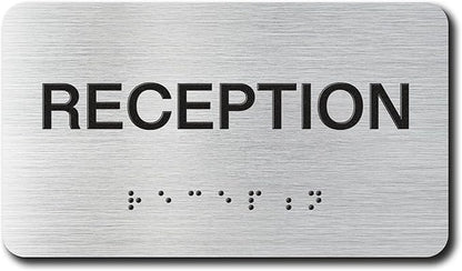 RECEPTION Signs with Raised Text & Grade 2 Braille, Brushed Aluminum/Silver by EliteSign