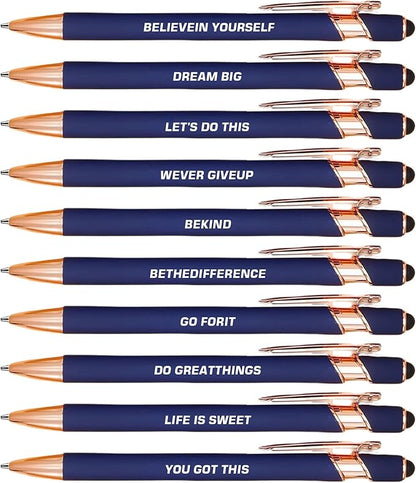 CRME 10pcs Funny Quotes Blue Ballpoint Pens Set 1mm Black Ink Pens by Unknown