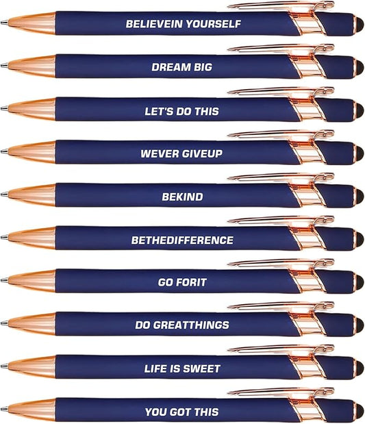CRME 10pcs Funny Quotes Blue Ballpoint Pens Set 1mm Black Ink Pens by Unknown