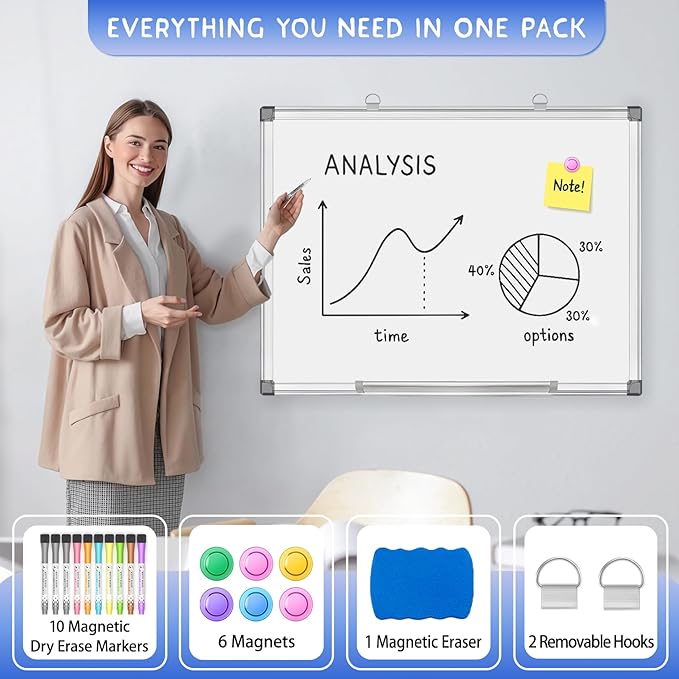 Grtard 24" x 18" Magnetic Dry Erase Whiteboard - Image 2