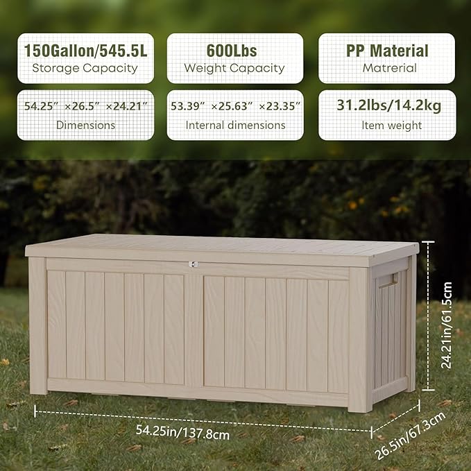 Yardgrace Heavy-Duty 150 Gallon Waterproof Deck Storage Boxes - Image 2