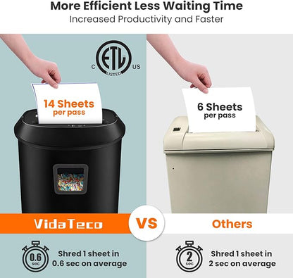 VidaTeco Paper Shredder 58dB 14-Sheet Cross-Cut Shredder - Image 9