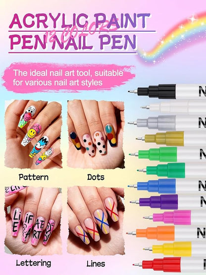 EBANKU 12 Color Nail Art Pens Set, 0.5 MM 3D Nail Polish Pens Acrylic Paint - Image 2