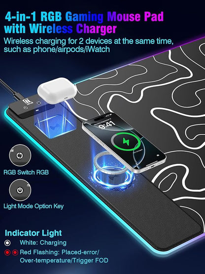 Mouse Pad with Magnetic Wireless Charging, Large Desk Pad Protector, RGB Black - Image 2