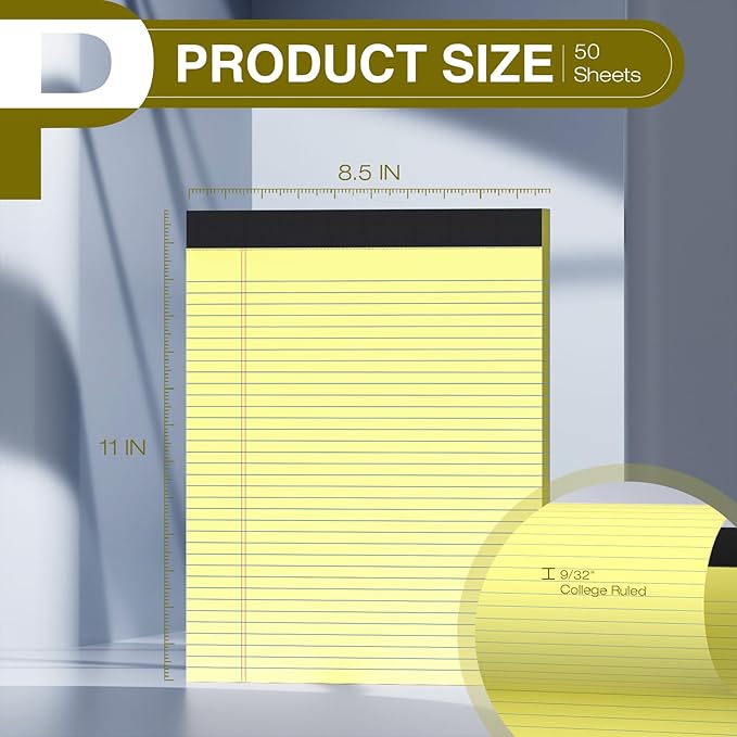 6 Pack Legal Pads 8.5" x 11" College Ruled Yellow Note Pads 8.5 x 11 Inch - Image 2