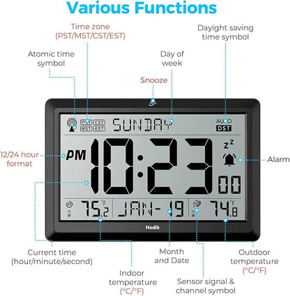 Wall Clock Atomic with Indoor Outdoor Temperature Battery Powered, Easy Reading - Image 3